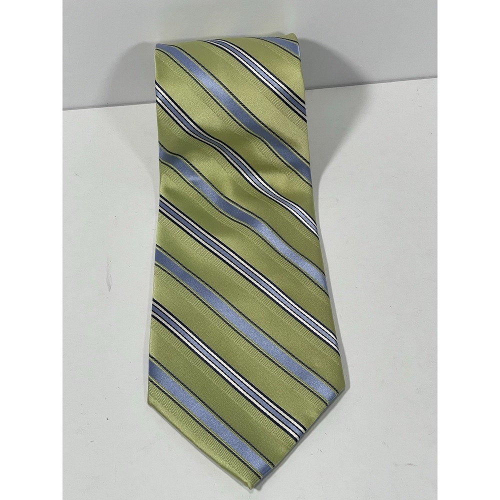 Club Room Charter Club 100% Silk Green Blue Striped Necktie NWT